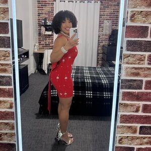 Chic Red Mini Dress with Floral Accents